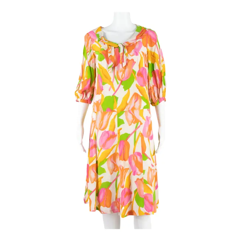 Korner U Kauck Womens Fit & Flare Dress Pink 90S Floral Knee Length M 1