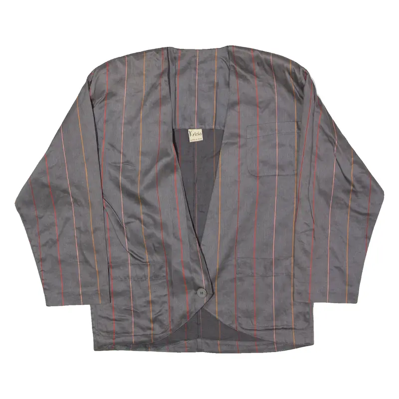 Krizia Womens Blazer Jacket Grey Linen 90S Striped Uk 12 1