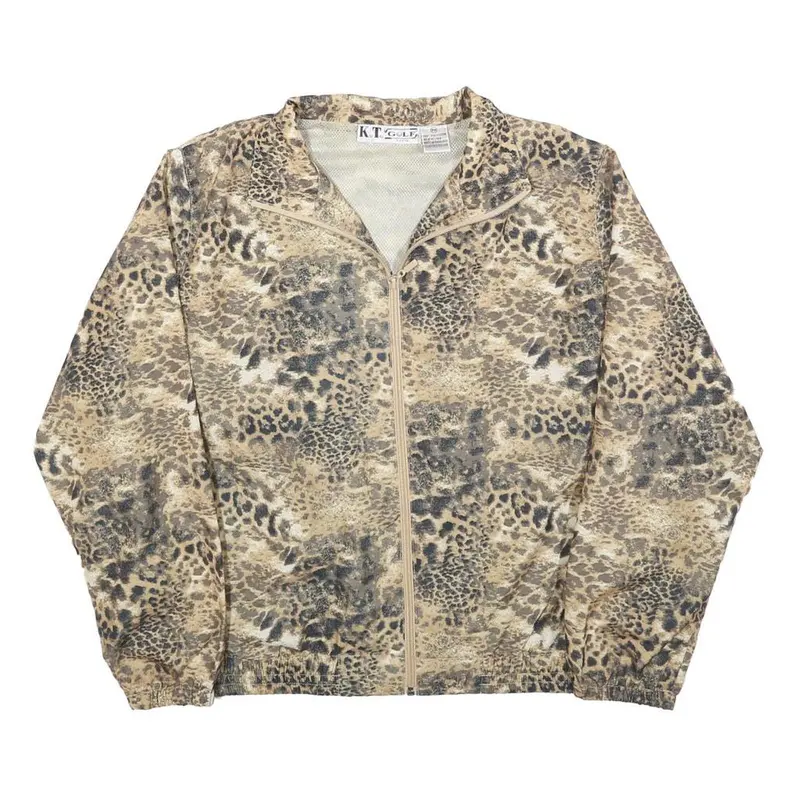 Kt Golf Womens Beige Animal Print Lightweight Jacket M Polyester Zip 1
