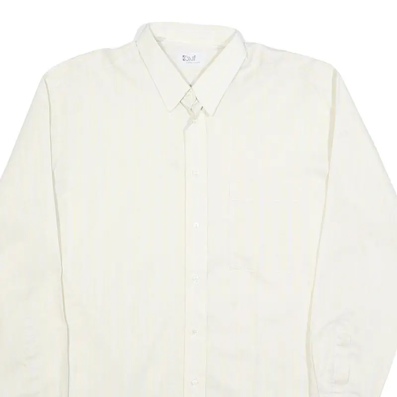 Kuf Mens White & Cream Striped Classic Cotton Blend Shirt L Formal Long Sleeve 2