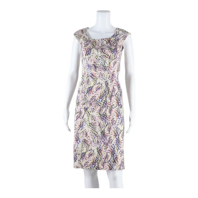 L K Bennett Womens Pencil Dress Cream Crazy Pattern Sleeveless Midi Uk 6 1