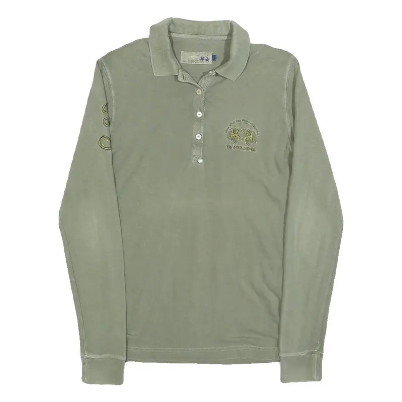 La Martina Womens Green Long Sleeve Plain Polo Shirt Xs Cotton Blend 1
