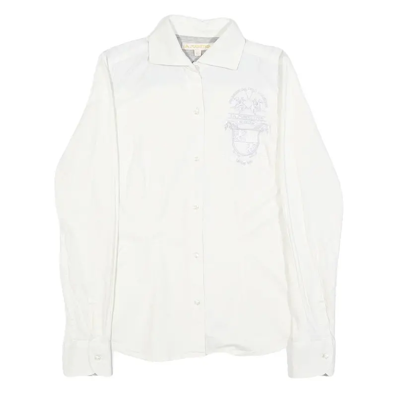 La Martina Womens White Cotton Blend Shirt Xs Embroidered Logo Button-Up 1
