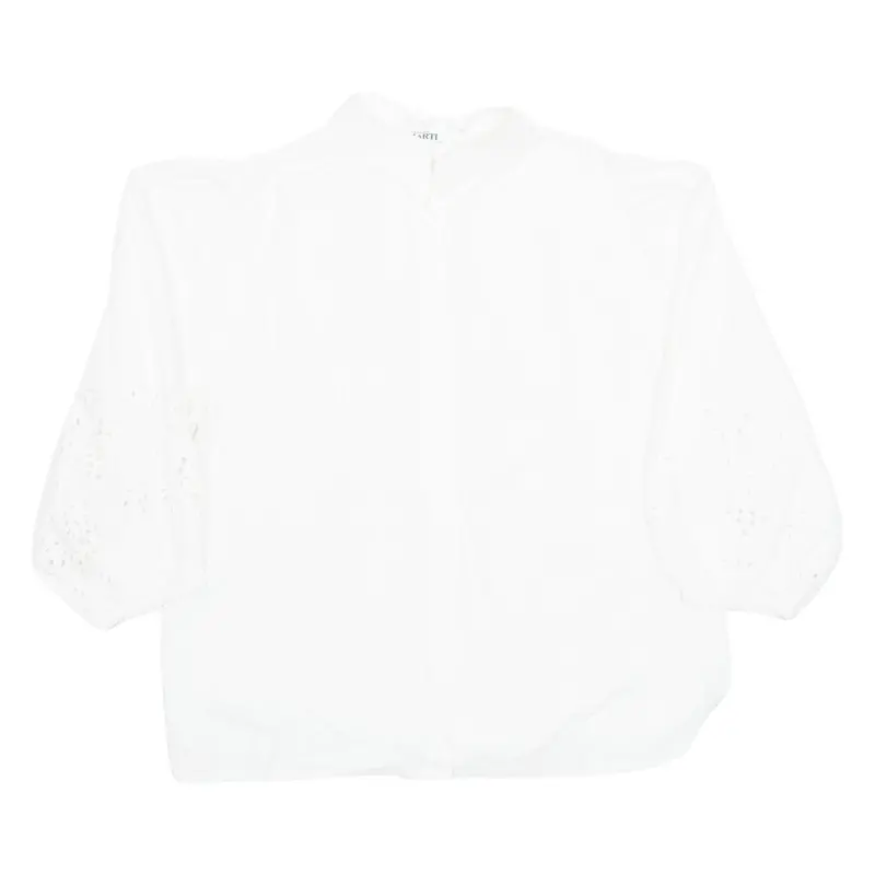 La Mode Style Womens Blouse White Collared Long Sleeve M 1
