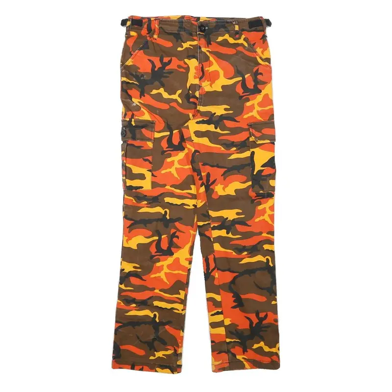 La Shady Mens Cotton Blend Orange Brown Regular Cargo Trousers W27 L26 Zip 1