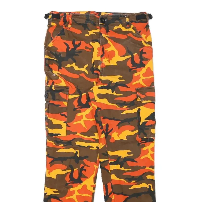 La Shady Mens Cotton Blend Orange Brown Regular Cargo Trousers W27 L26 Zip 2