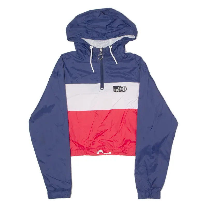 La Shady Womens Pullover Jacket Blue Nylon Hooded Colourblock M 1