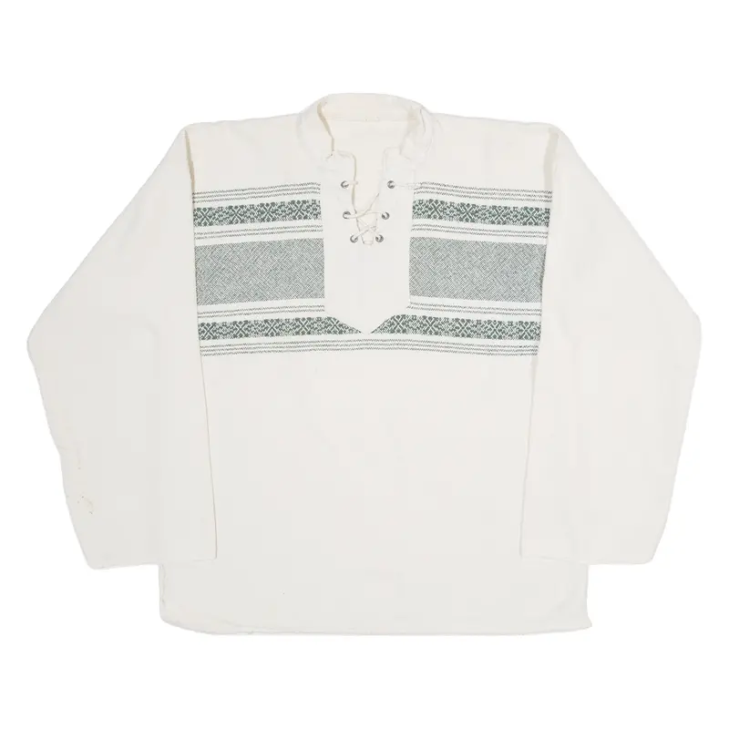 Laced Neck Womens Polo Shirt White Long Sleeve Xl 1