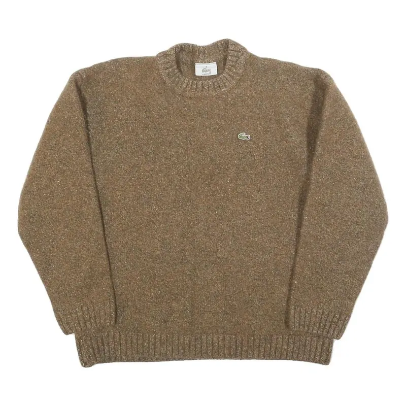 Lacoste Boys Brown Wool Blend Plain Crew Neck Basic Knit Jumper Size L 1