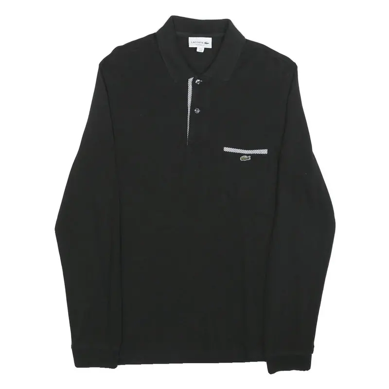 Lacoste Mens Black Long Sleeve Plain M Cotton Blend Polo Shirt 1