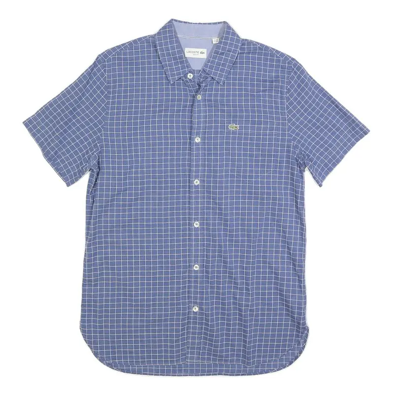 Lacoste Mens Blue Check Shirt S Cotton Short Sleeve Casual Lightweight 1
