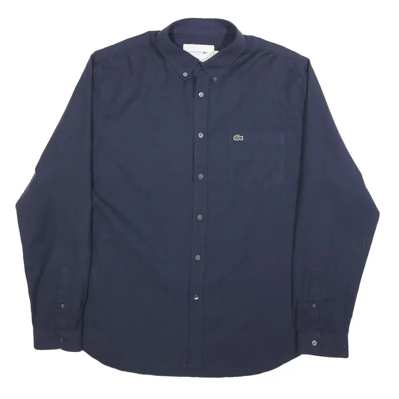 Lacoste Mens Blue Plain Shirt Xl Button-Down Collar Long Sleeve Classic Fit 1