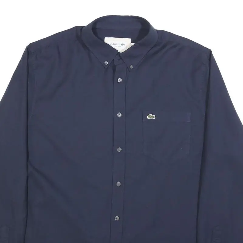 Lacoste Mens Blue Plain Shirt Xl Button-Down Collar Long Sleeve Classic Fit 2