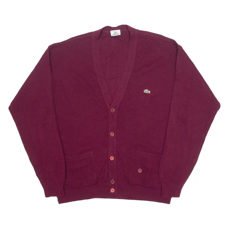 Lacoste Mens Cardigan Maroon V-Neck Tight Knit Xl 1