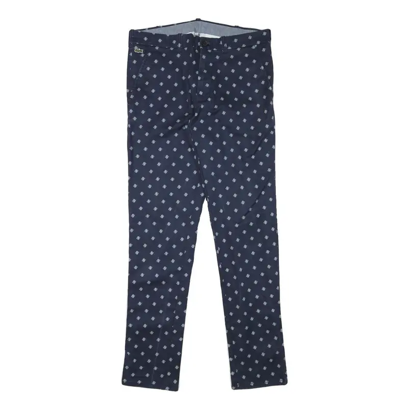 Lacoste Mens Cotton Blend Navy Blue Slim Tapered Trousers W32 L32 Printed Logo 1