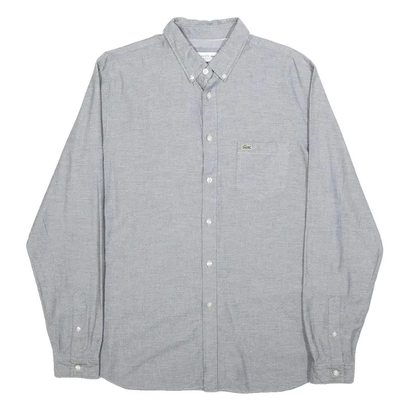 Lacoste Mens Grey Button Down Shirt L Cotton Casual Classic Long Sleeve 1