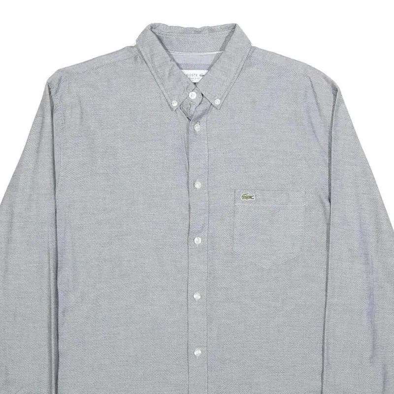 Lacoste Mens Grey Button Down Shirt L Cotton Casual Classic Long Sleeve 2