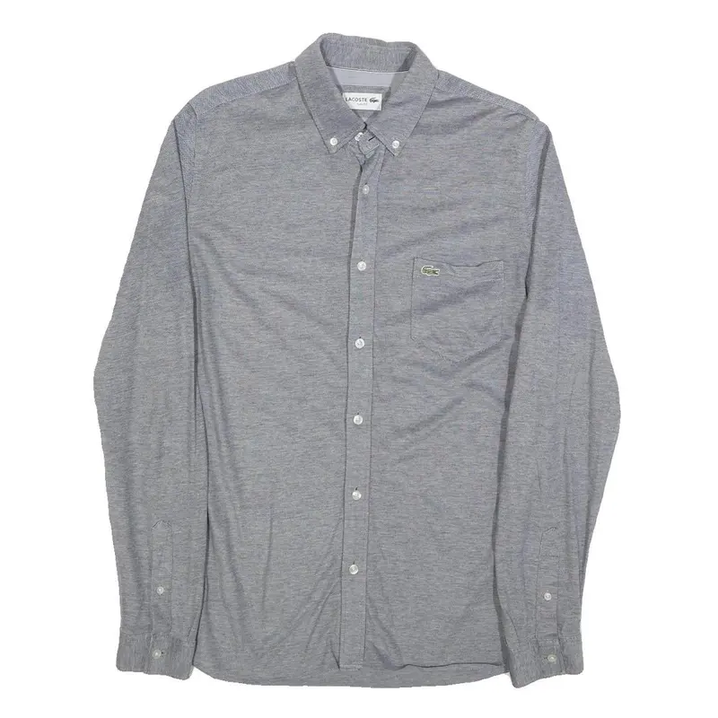 Lacoste Mens Grey Cotton Long Sleeve Shirt M Button Down Collar Classic Fit 1