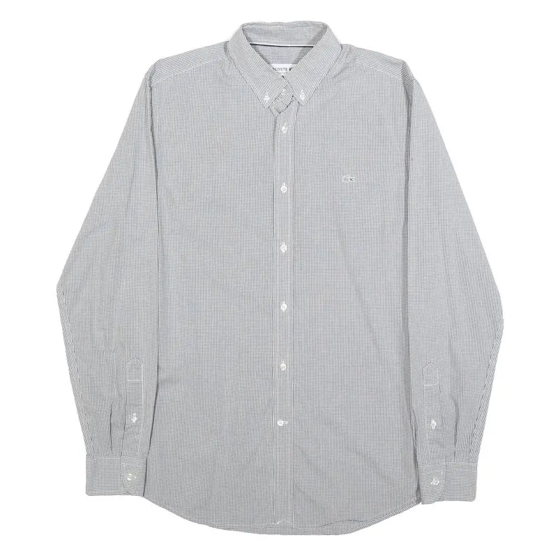 Lacoste Mens Grey & White Check Shirt S Button-Down Collar Long Sleeve Casual 1