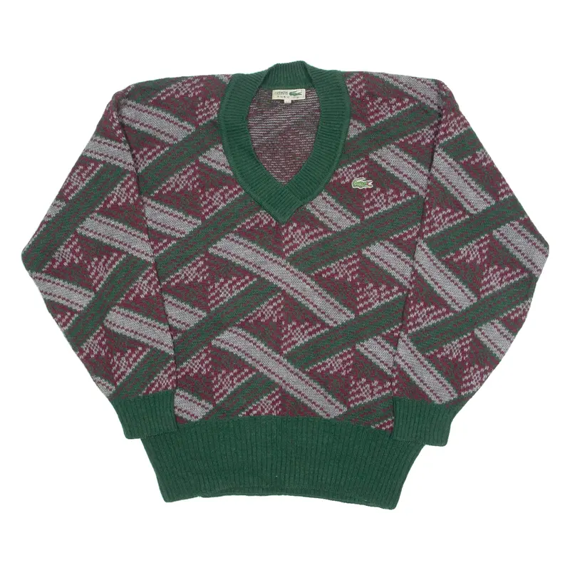Lacoste Mens Jumper Maroon Geometric V-Neck Tight Knit M 1