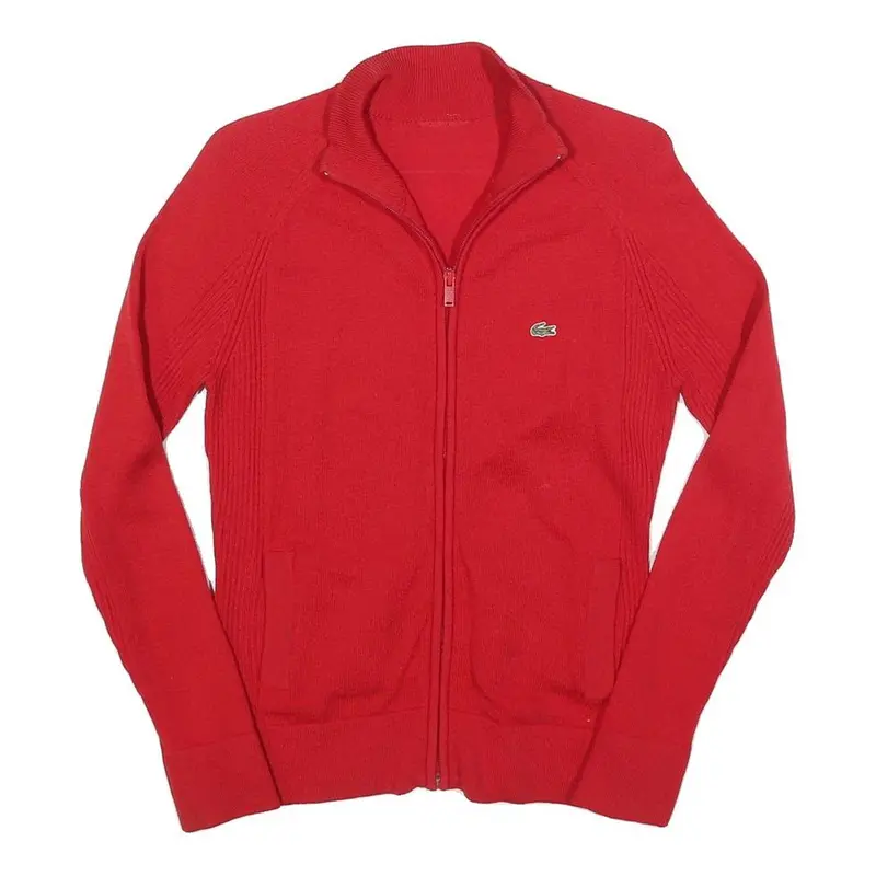 Lacoste Mens Red Plain Zip Jumper Crew Neck Basic Knit Xs Cotton Blend 1