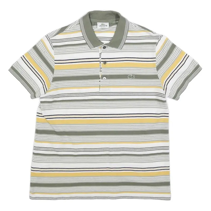 Lacoste Mens White Green & Yellow Striped Short Sleeve Polo Shirt S Cotton Blend 1