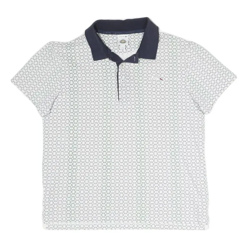 Lacoste Mens White & Navy Blue Short Sleeve Polo Shirt M Cotton Blend Classic 1