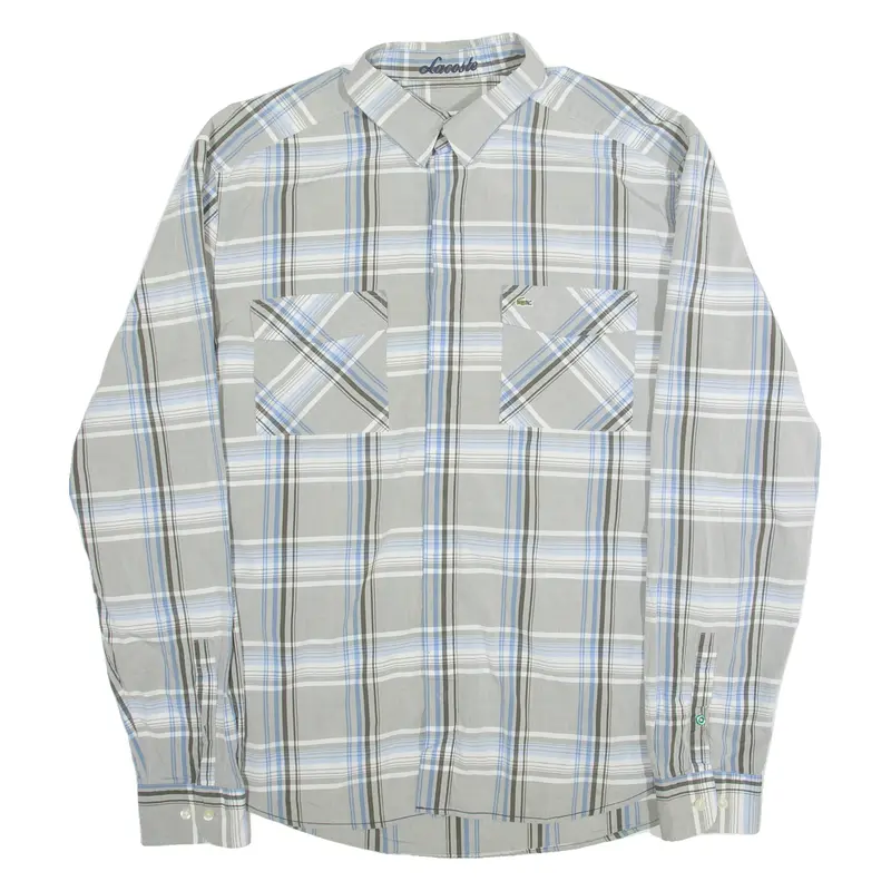 Lacoste Slim Fit Mens Shirt Grey Check Long Sleeve M 1
