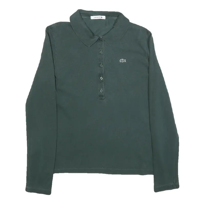 Lacoste Womens Green Long Sleeve Plain S Logo Cotton Polo Shirt 1