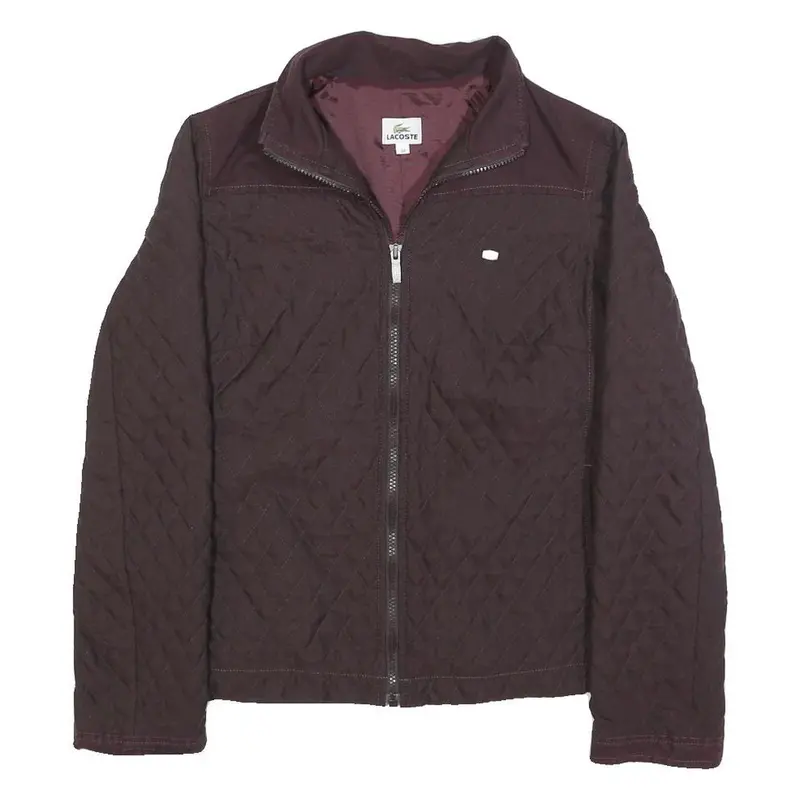 Lacoste Womens Maroon Quilted Polyester Jacket S Zip Closure Stylish 1