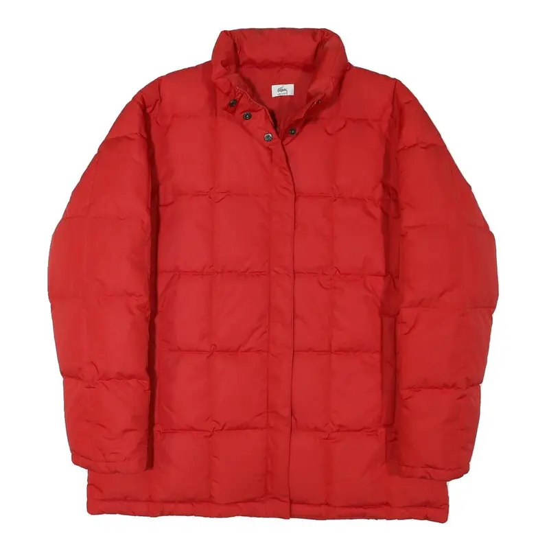 Lacoste Womens Red Jacket L Polyester Blend Plain Zip Casual Winter Puffer 1