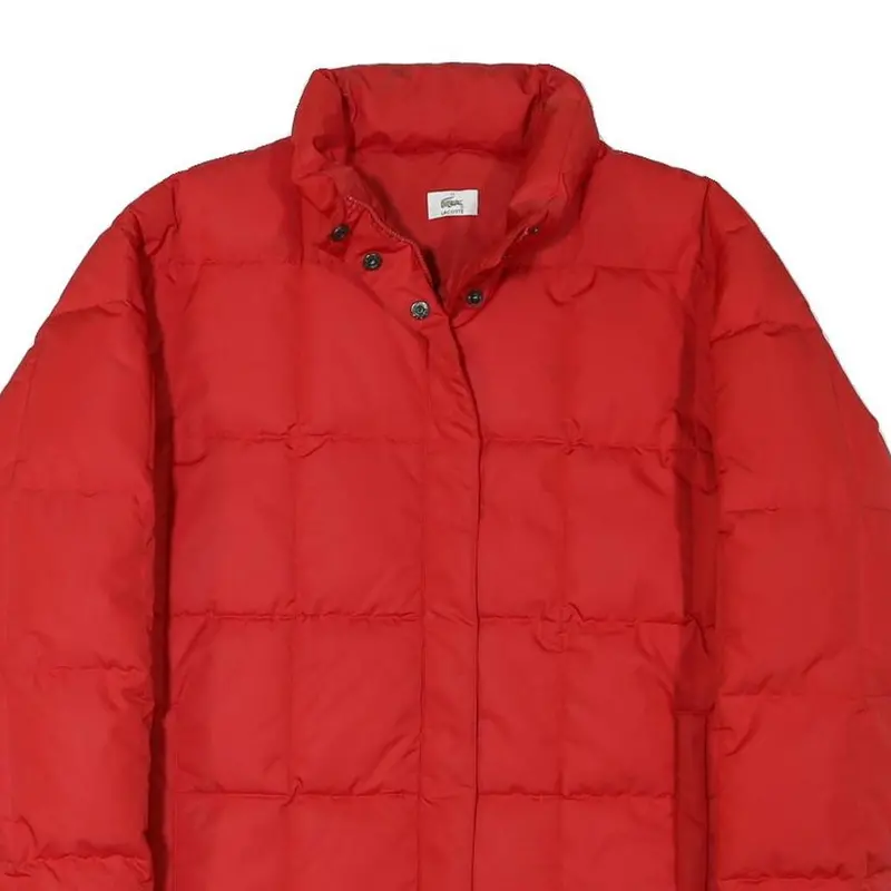 Lacoste Womens Red Jacket L Polyester Blend Plain Zip Casual Winter Puffer 2