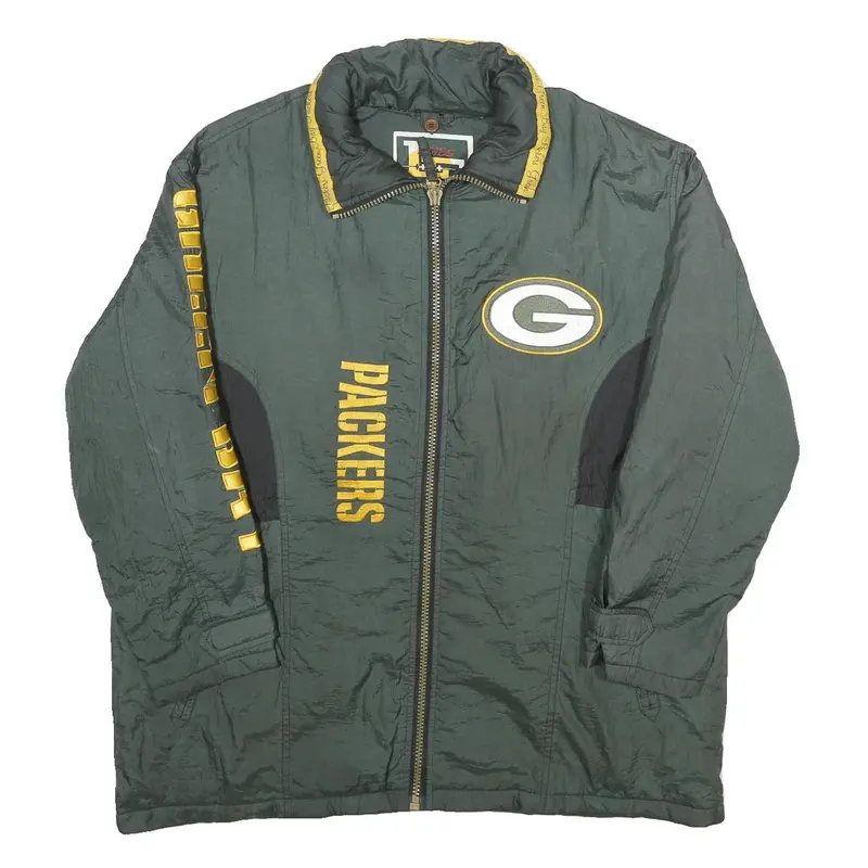 Ladies First Womens Green & Yellow Packers Nylon Zip Jacket L Sportswear 1