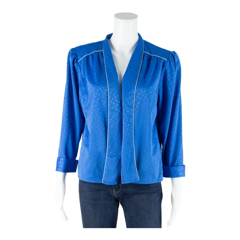 Lady Beautiful Open Womens Blouse Blue Collared 3/4 Sleeve 90S Spotted L 1