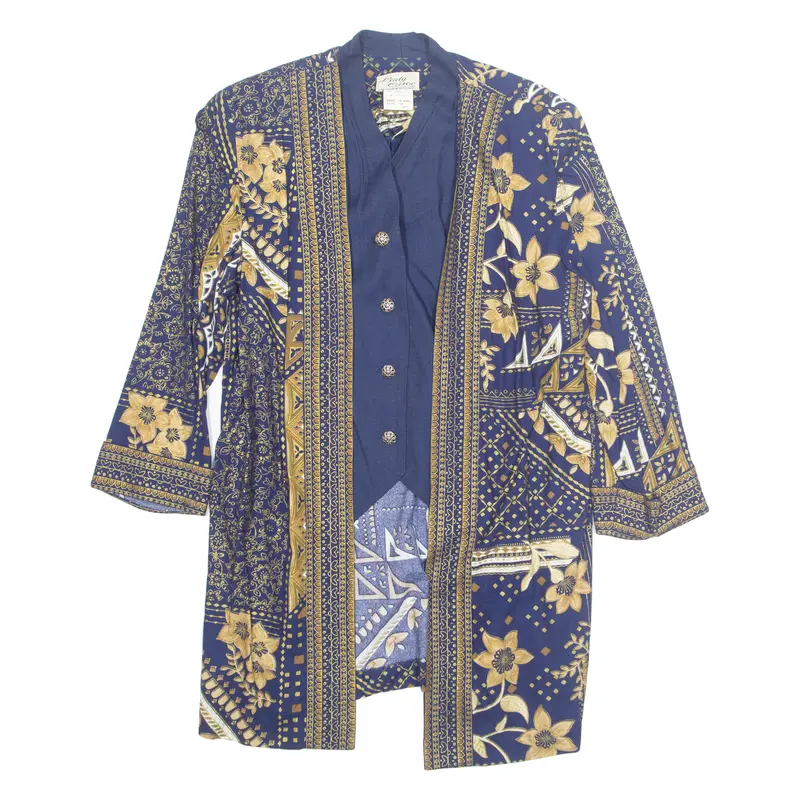 Lady Carol New York Womens Printed Blouse Blue V-Neck Crazy Pattern L 1
