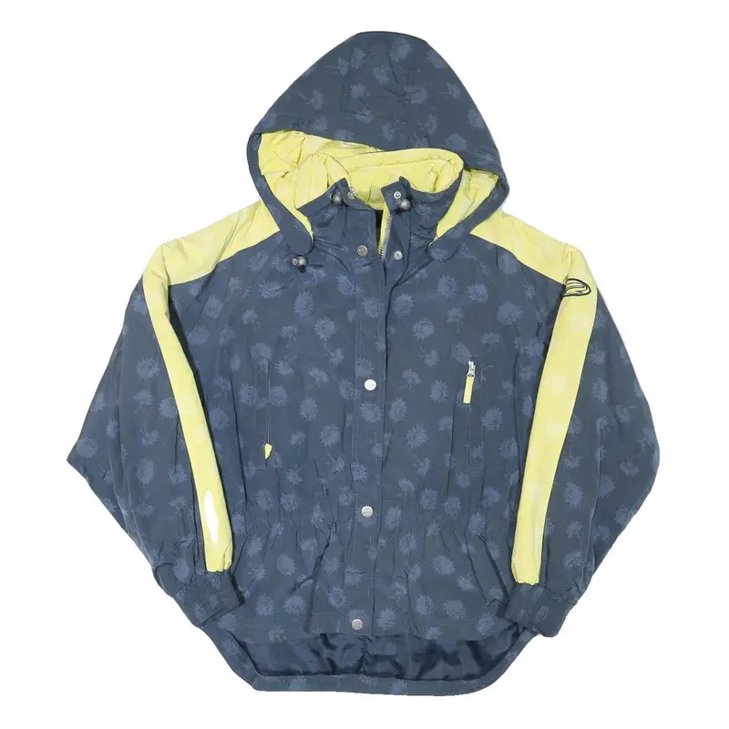 Lady Kr Womens Blue & Yellow Zip Jacket L Polyester Blend Floral Print Hooded 1