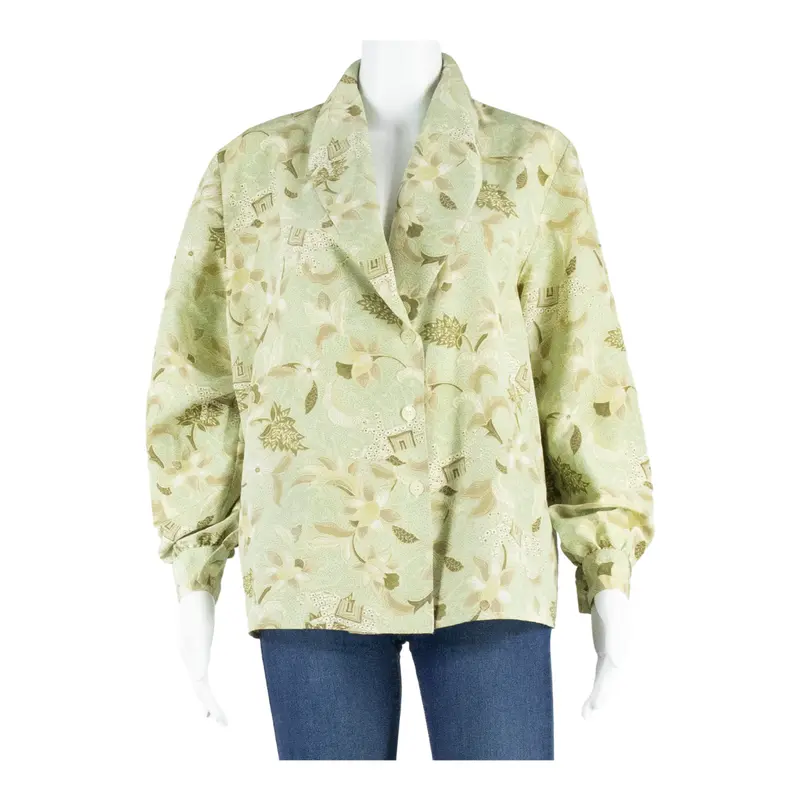 Lady Renown Womens Printed Waistcoat Green Long Sleeve Silk Floral S 1