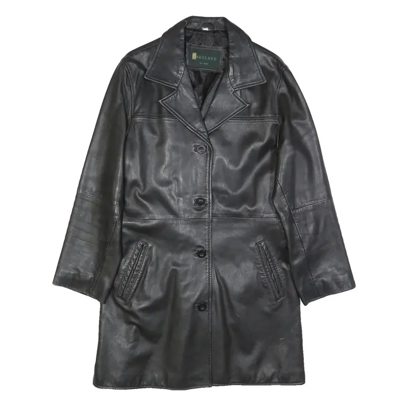 Lakeland Womens Black Leather Button Jacket M Genuine Classic Smooth Finish 1