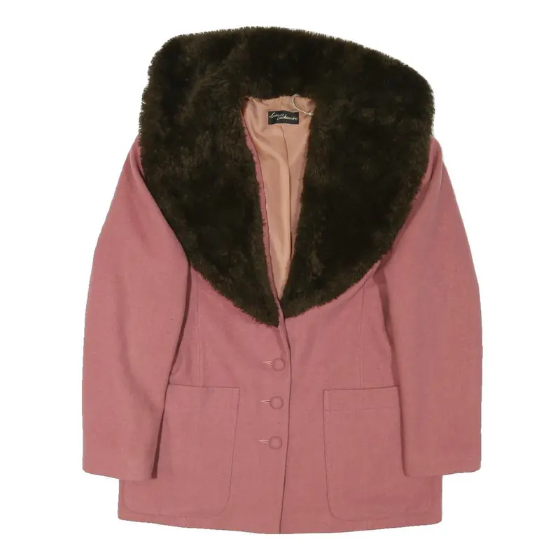 Lana Cachemire Womens Pink Wool Blend Jacket M Button Plain Elegant Warm 1