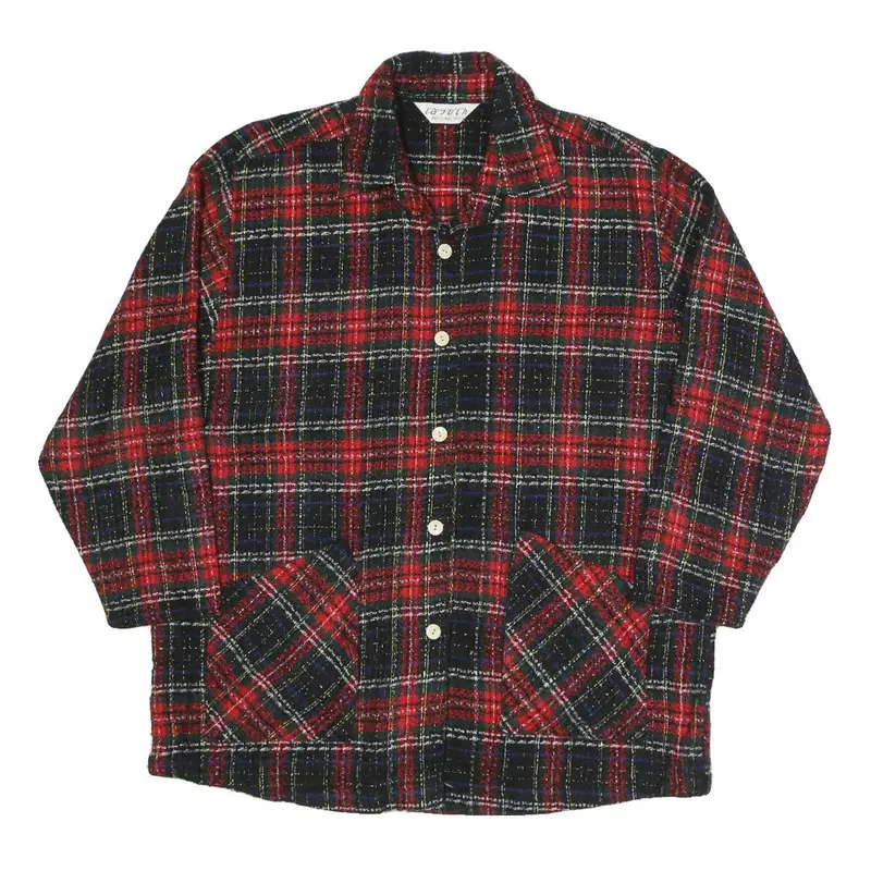 Lasolth Womens Red & Black Plaid Button Jacket M Polyester Blend Comfortable 1