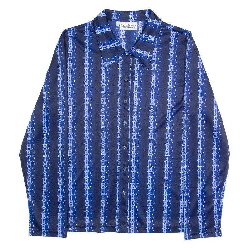 Last Scene Womens Shirt Blue Crazy Pattern Long Sleeve L 1