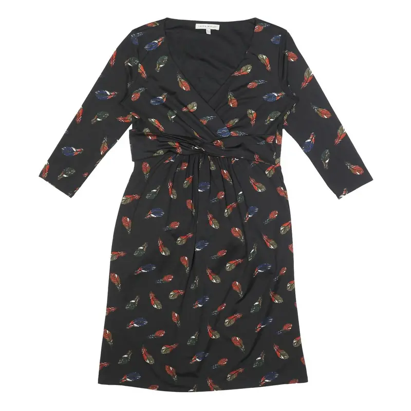 Laura Ashley Womens Black Feather Print Wrap Dress Polyester Blend Uk 12 Long 1