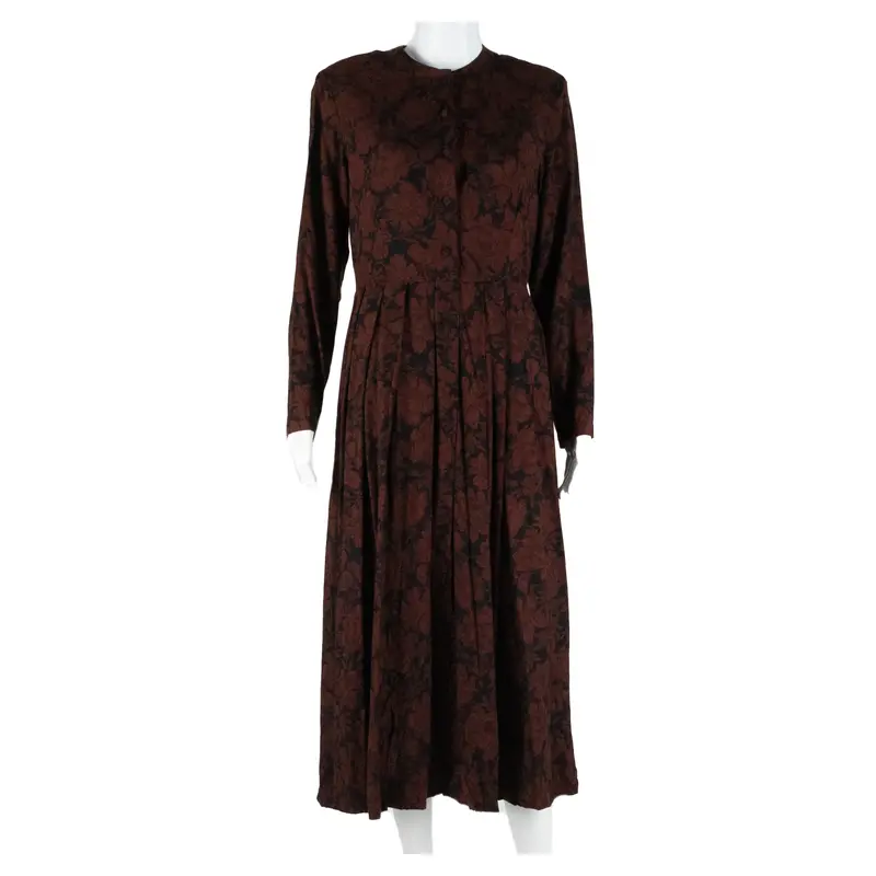 Laura Ashley Womens Day Dress Maroon Viscose Floral Long Sleeve Midi Uk 12 1