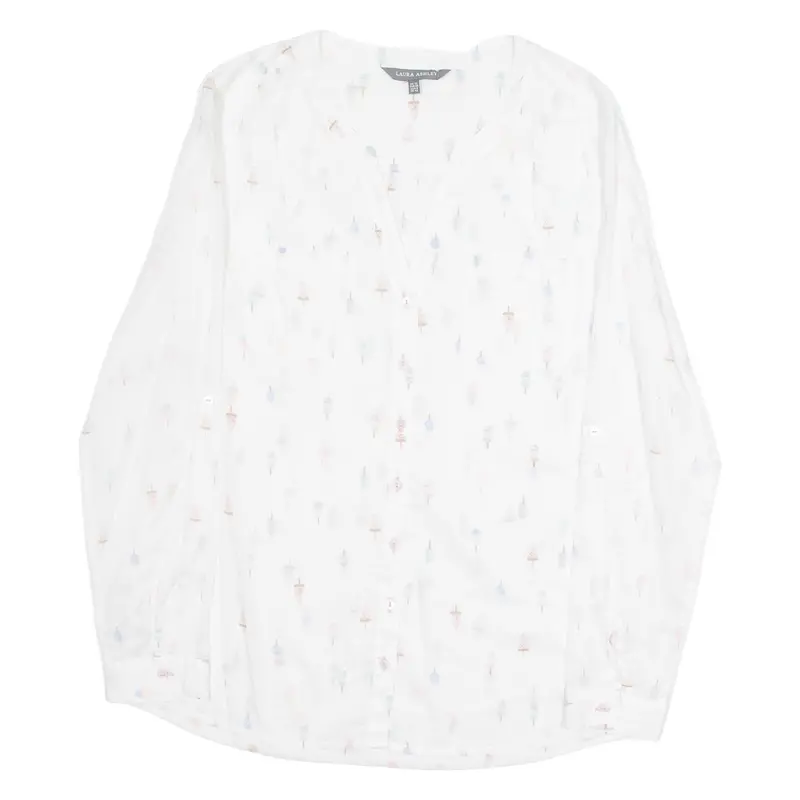 Laura Ashley Womens Printed Blouse White V-Neck Long Sleeve Crazy Pattern Uk 12 1