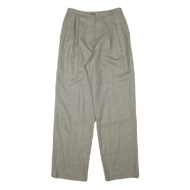 Laura Ashley Womens Wool Regular Straight Beige Checked Trousers W26 L30 1
