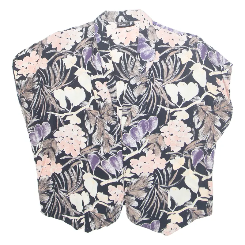 Laura B Womens Shirt Black V-Neck Sleeveless Viscose Floral S 1