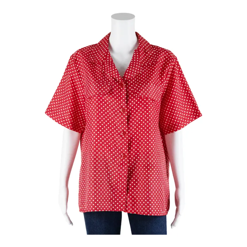 Lauren Lee Womens Blouse Shirt Red Collared 90S Polka Dot M 1