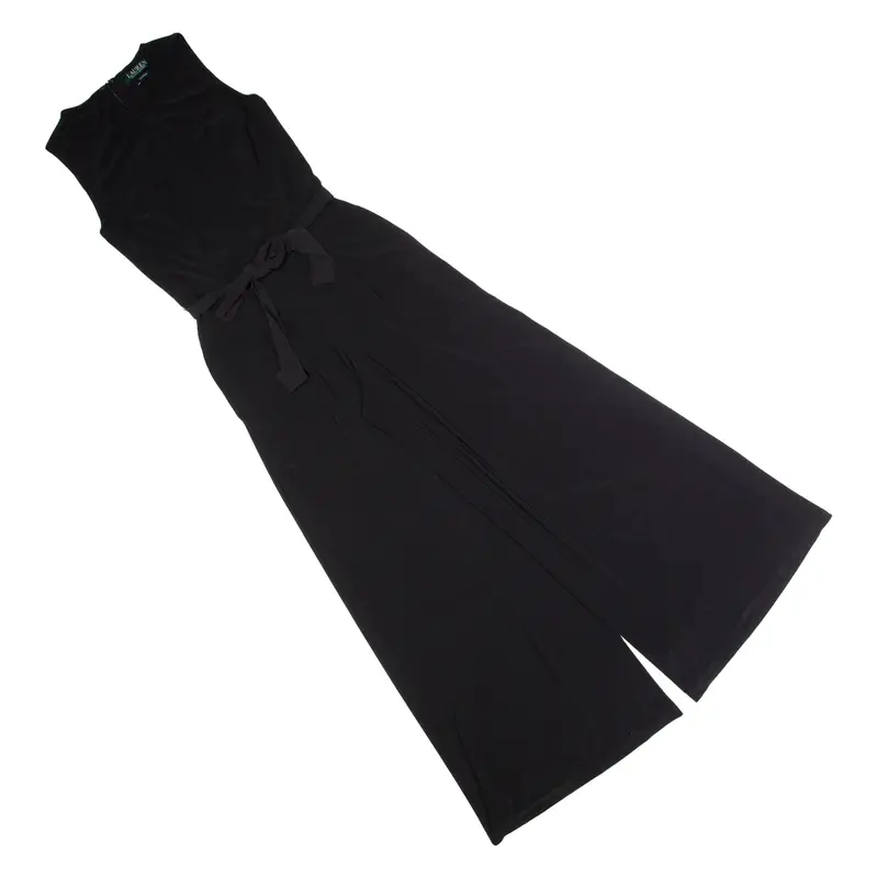 Lauren Ralph Lauren Belted Womens Jumpsuit Black Wide-Leg S 1