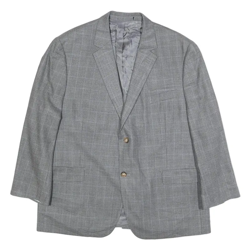 Lauren Ralph Lauren Mens Grey Silk Blend Button Jacket L Woven Checked Pattern 1