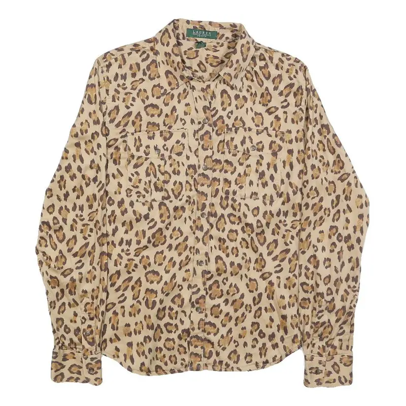 Lauren Ralph Lauren Womens Beige & Brown Leopard Print Shirt M Stylish Cotton 1